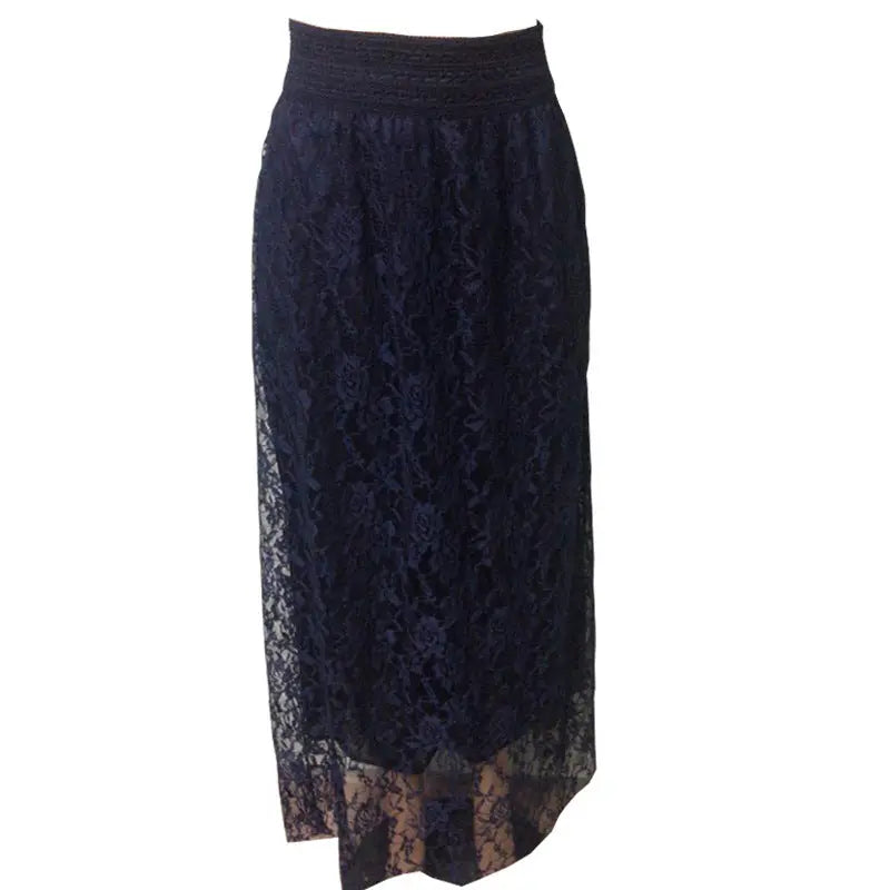 European And American Slim-fit Slimming High Waist Hollow-out Lace Skirt Mid-length Big Hem Umbrella Skirt CJ