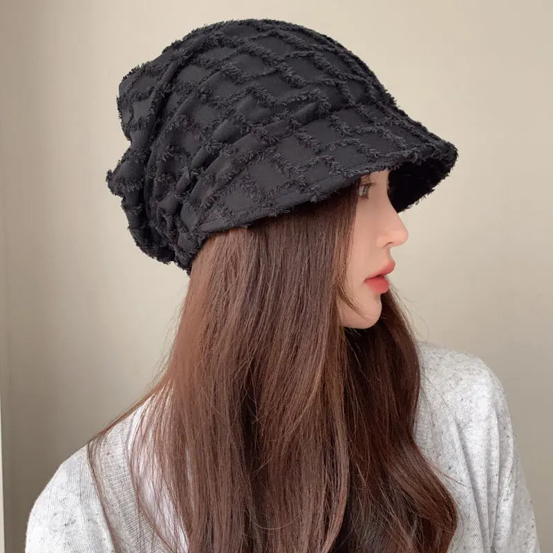 Women's Hat Solid Color With Plaid Pile Heap Cap Thin CJ