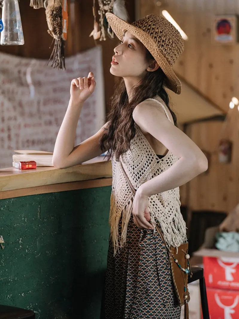 Tassel Strap Bohemian Crochet Vest CJ