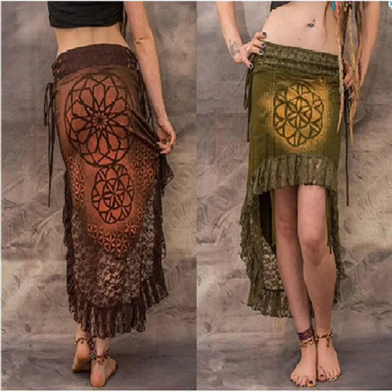 Digitally Printed Lace Stitching Irregular Skirt CJ