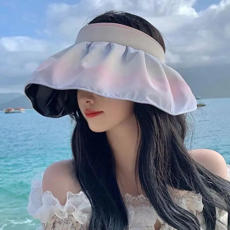 Women's Gradient Black Rubber Large Eaves Sun Visor Shell Hat CJ
