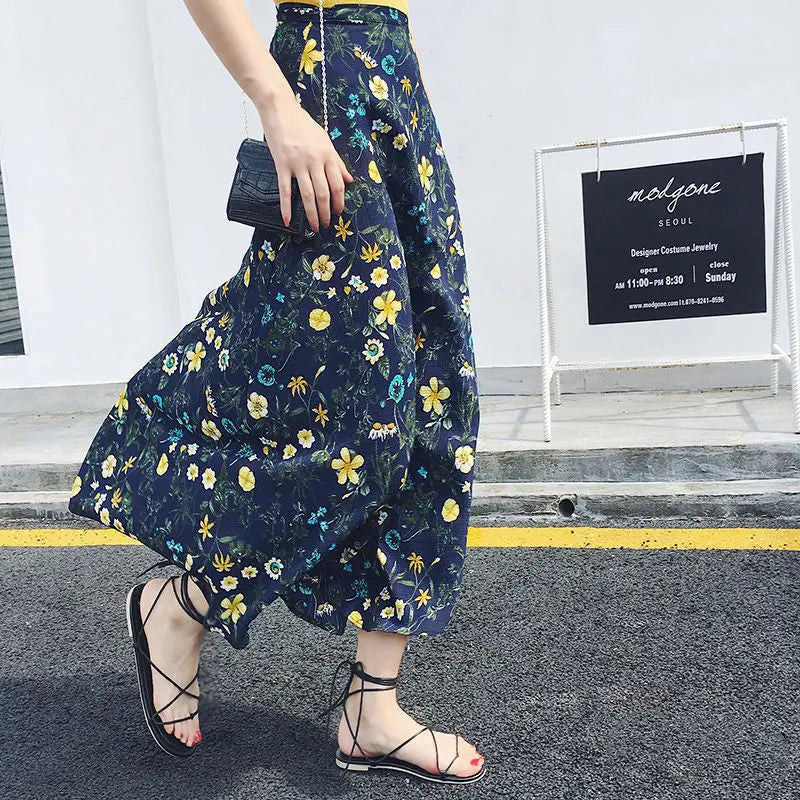 Sun-proof Skirt Chiffon Half-length High Waist A- Line With Lining CJ