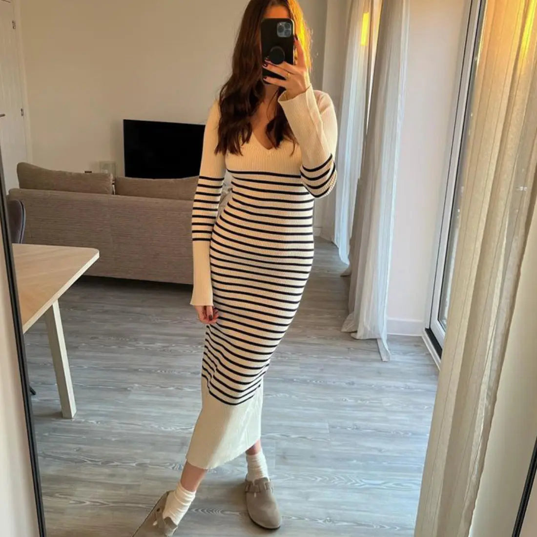 Slimming Stripes Knitted Long Skirt For Women CJ