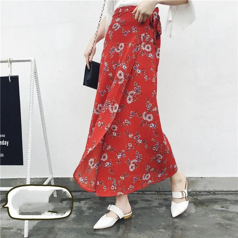 Sun-proof Skirt Chiffon Half-length High Waist A- Line With Lining CJ