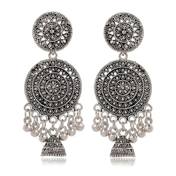 Earrings for Women Traditional Silver AZ838-OXidised Jhumka Set | German Silver Chand Baliyan & Jhumkas Earrings | Birthday & Anniversary Gift -AZ838-OX-ER30 Attractive Sister