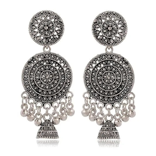 Earrings for Women Traditional Silver AZ838-OXidised Jhumka Set | German Silver Chand Baliyan & Jhumkas Earrings | Birthday & Anniversary Gift -AZ838-OX-ER30 Attractive Sister