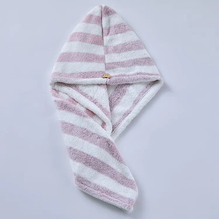 Fiber absorbent and quick-drying striped shower cap CJ