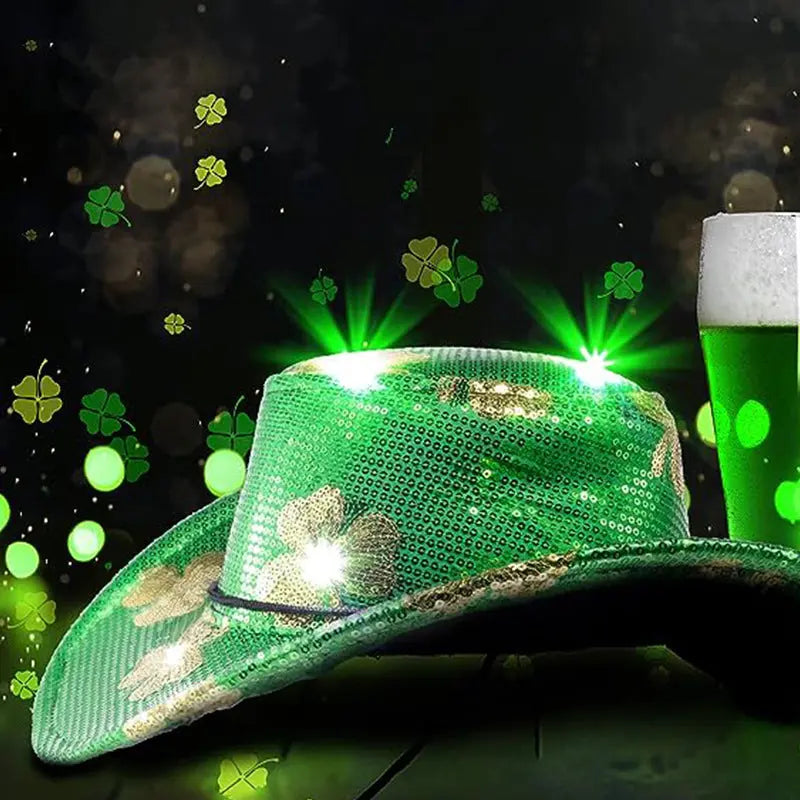 St Patrick's Day Green With Light Cowboy Hat CJ