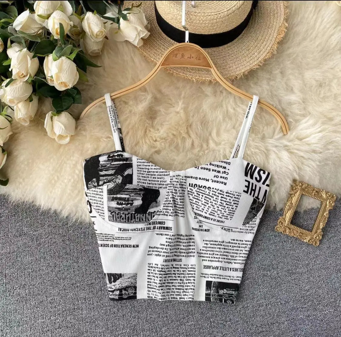 Women's Fashion Newspaper Beauty Back Camisole CJ