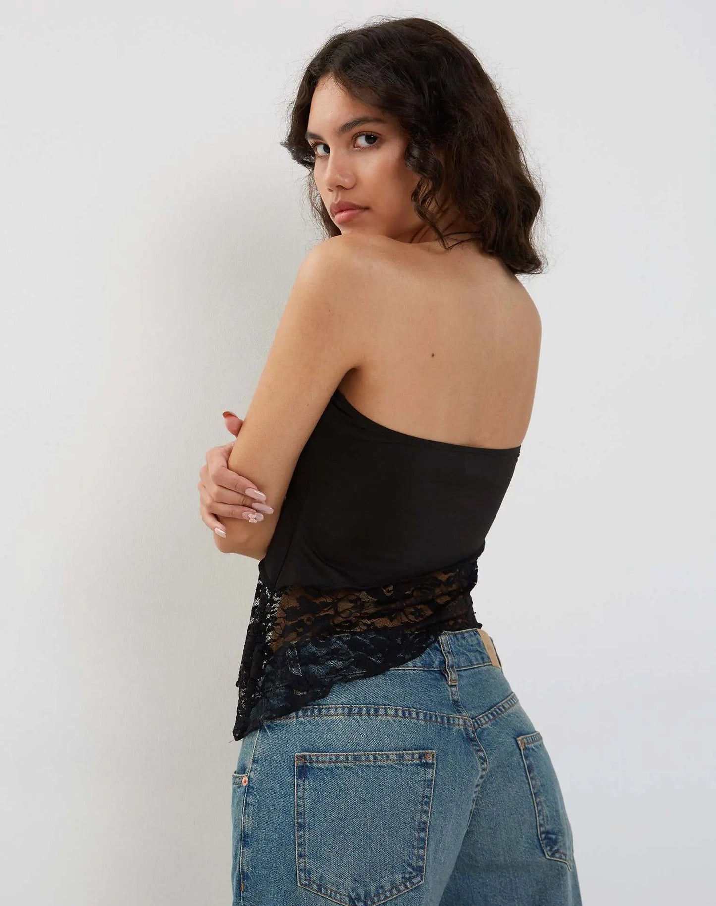 Women's Mesh Lace Top Spring Sexy Black Knitted Top CJ