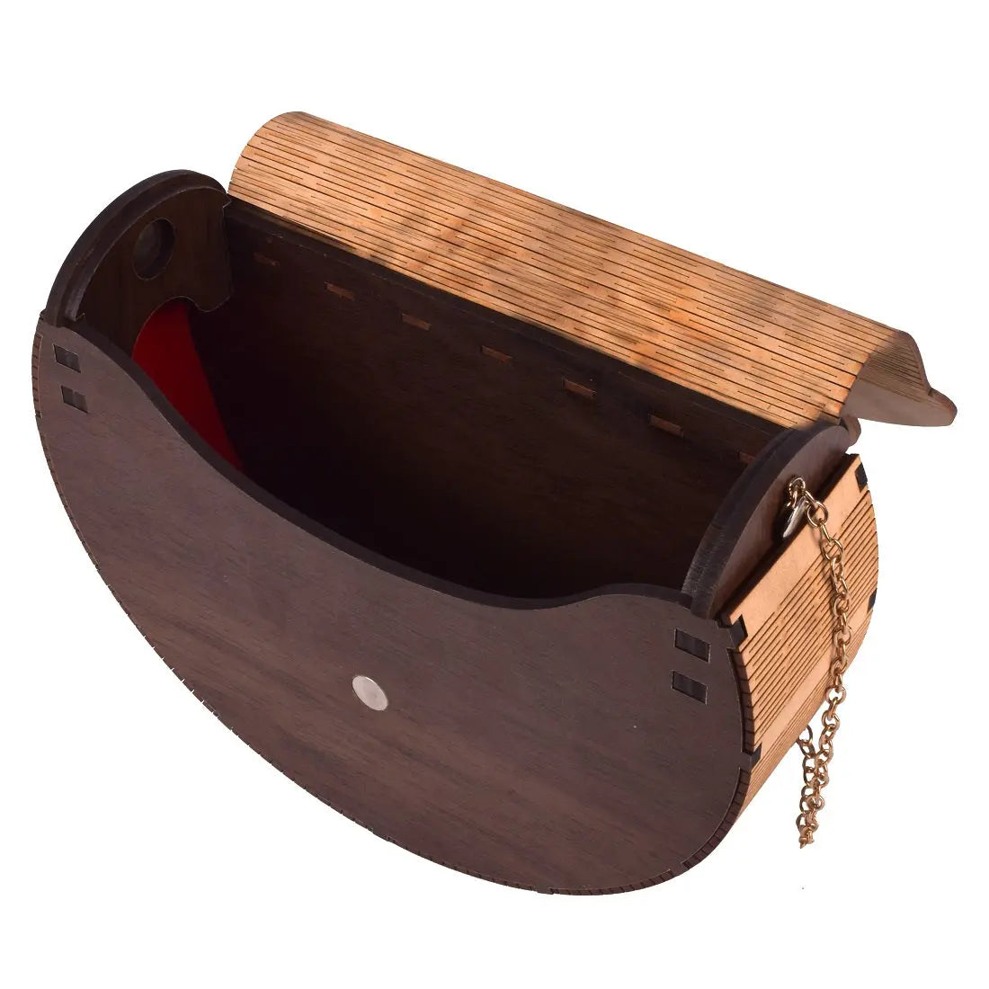 Handcrafted Wooden Heart Engraved Handbag with Gold Chain Strap - Stylish Eco-Friendly Crossbody Bag for Perfect Rakhi Festival Gift for sister Attractive Sister