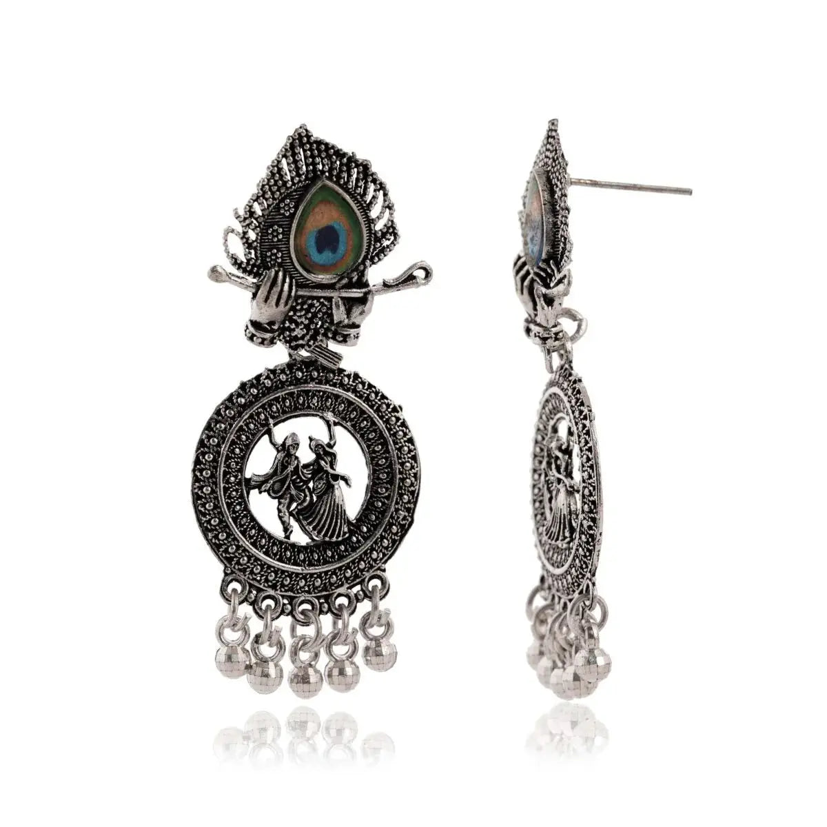 latest Silver plated oxidised Radha Krishna earrings & Silver Beads Ethnic Jhumka/Jhumki Attractive Sister