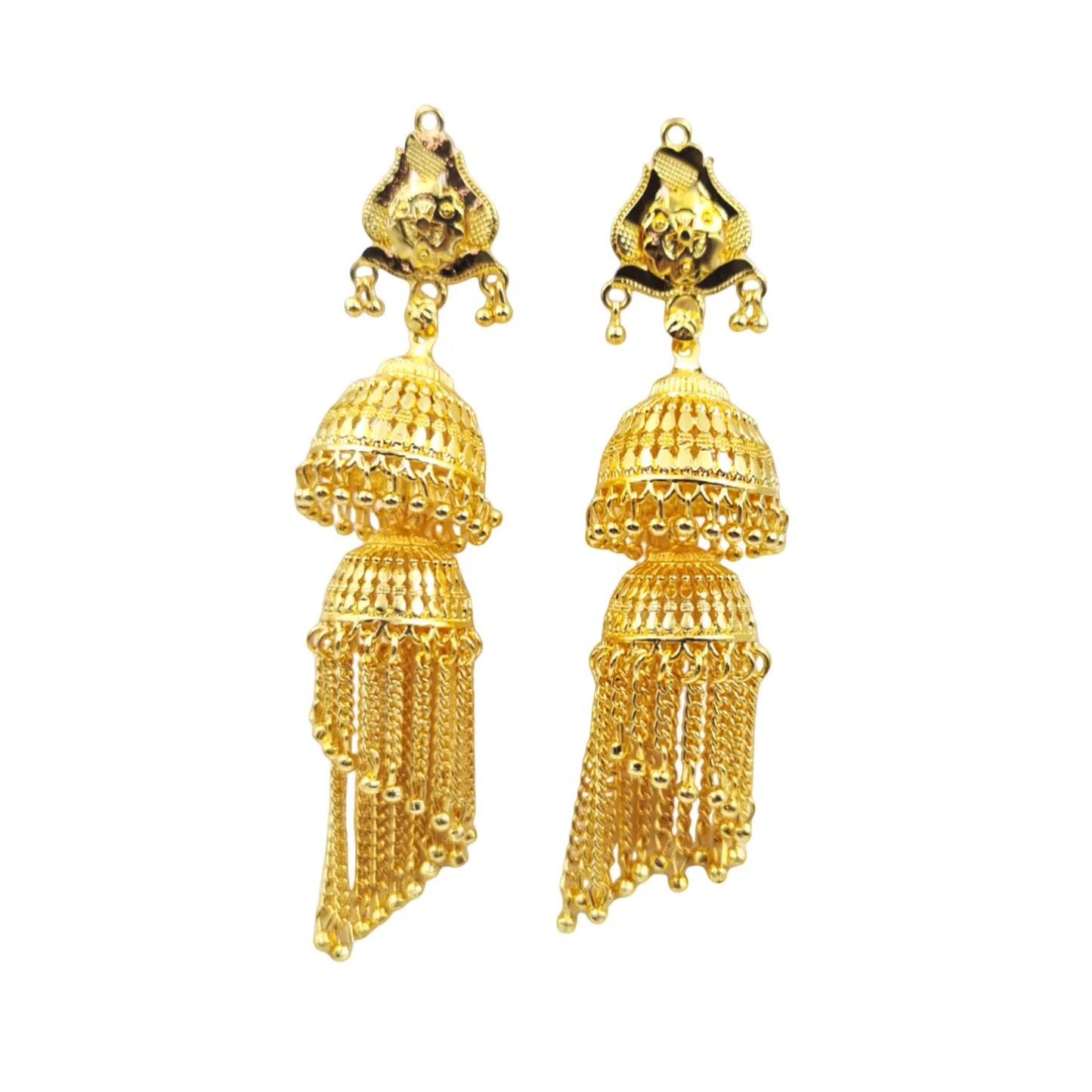 Gold Plated Layered Jhumka Earrings – Traditional Ethnic Bridal Jewelry Attractive Sister