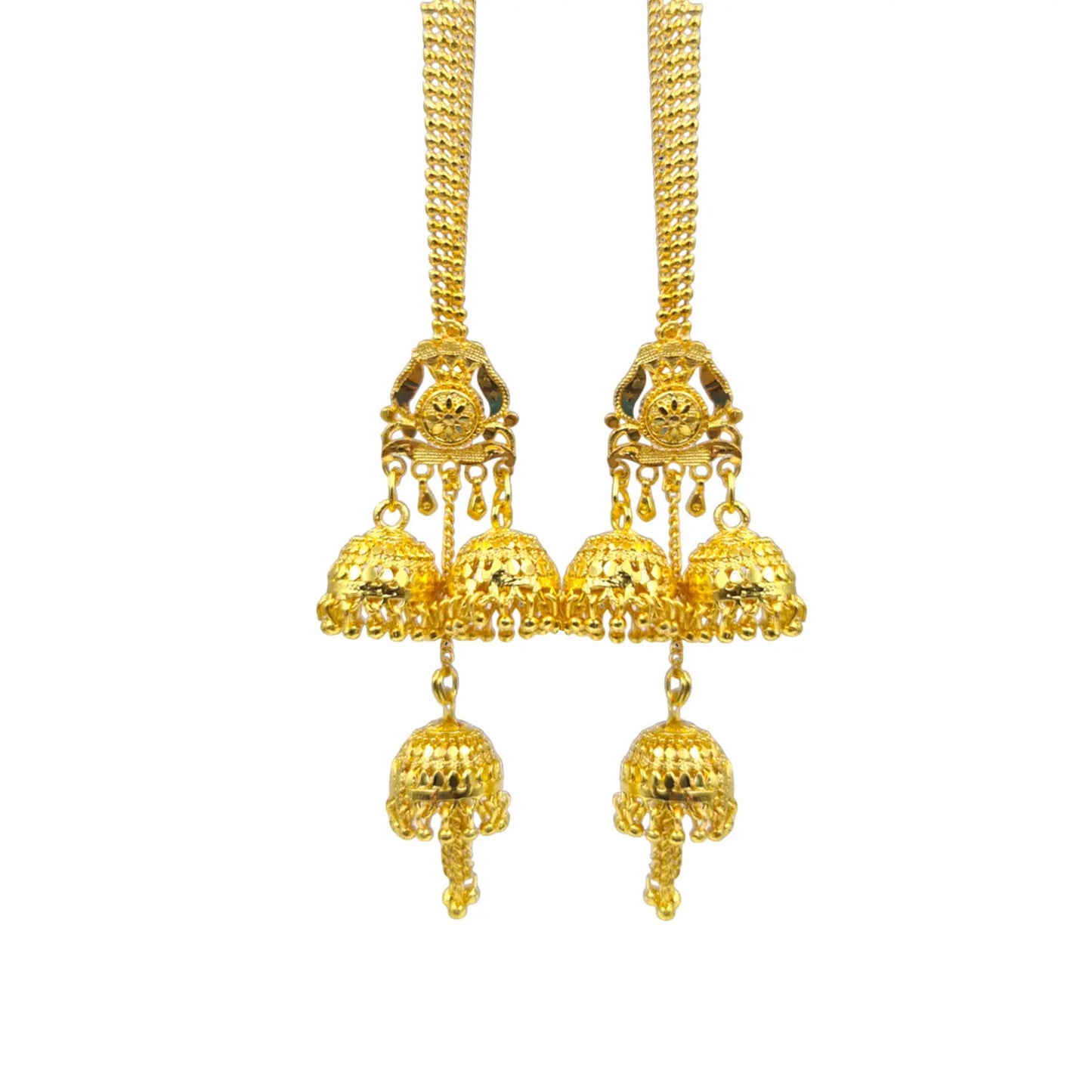 Gold Plated Chain Jhumka Earrings – Traditional Indian Temple Jewelry Attractive Sister