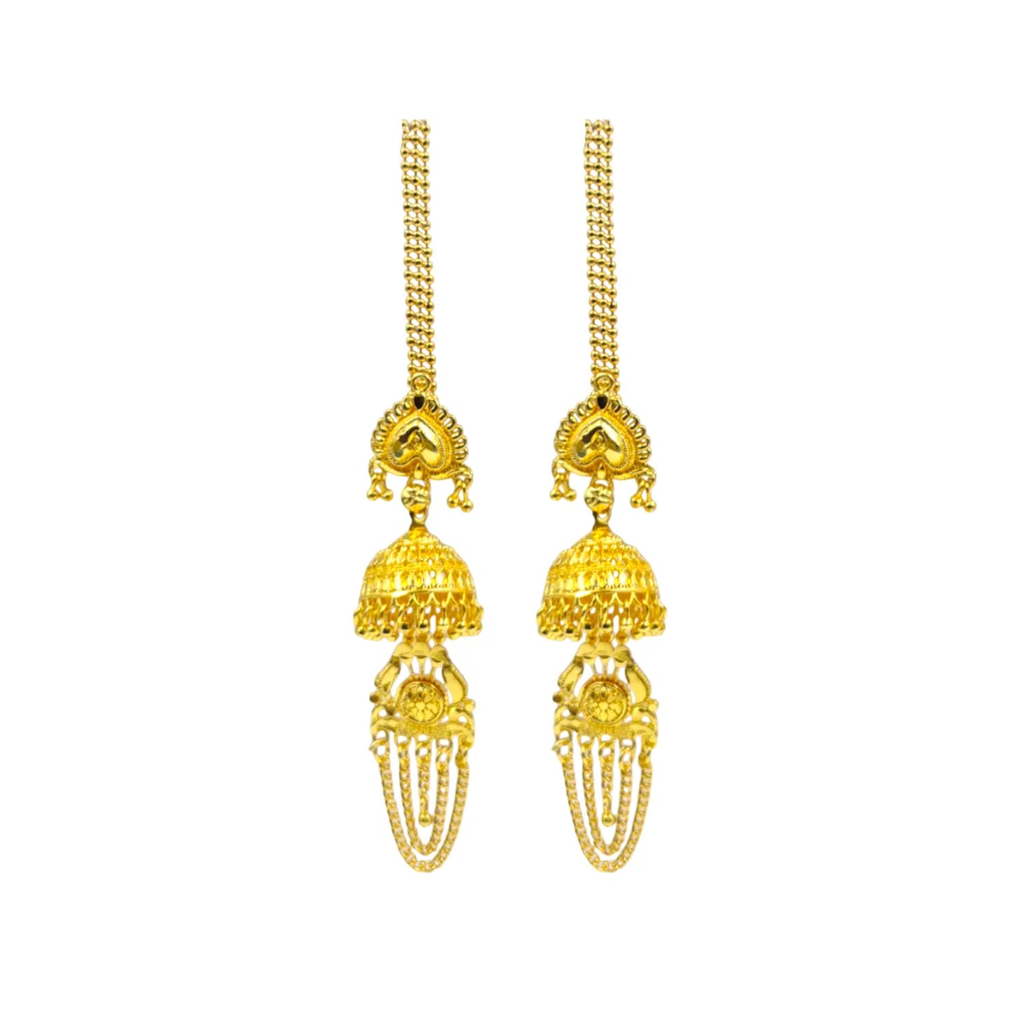 Attractive Sister Gold Plated Jhumka Earrings with Hair Chain – Royal Ethnic Jewelry for Women Attractive Sister