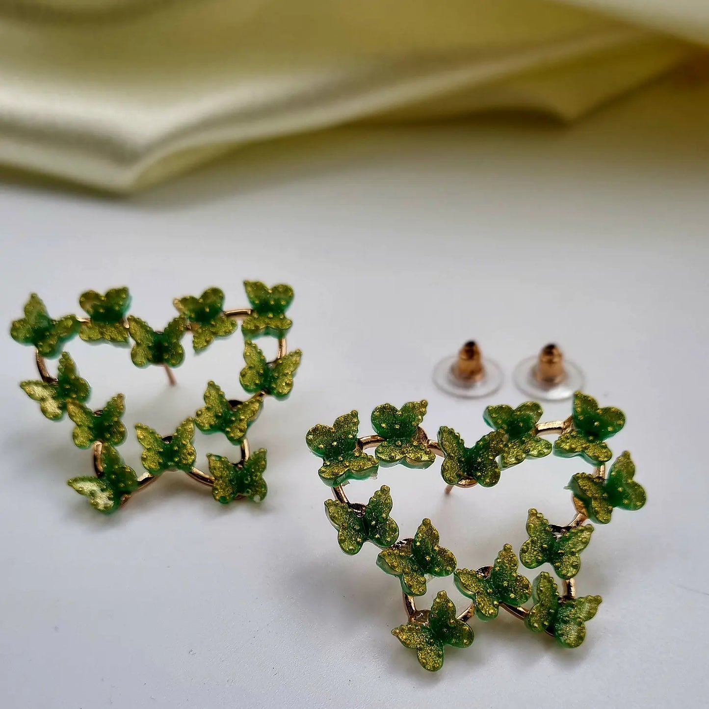 Delicate Gold Butterfly Earrings with Red color Attractive Sister