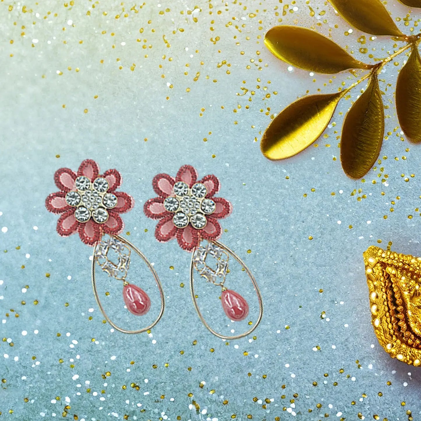 Antique Flower Earrings with Delicate Pearls Attractive Sister