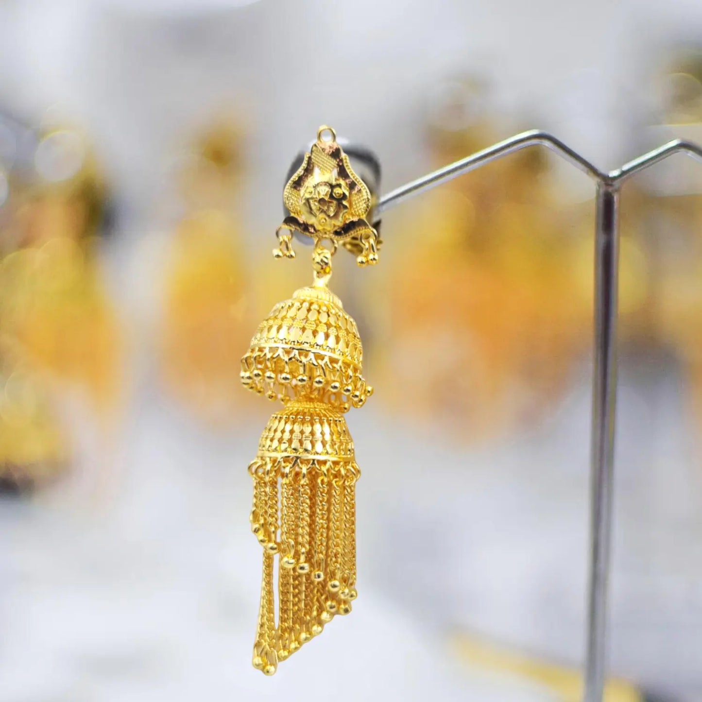Gold Plated Layered Jhumka Earrings – Traditional Ethnic Bridal Jewelry Attractive Sister