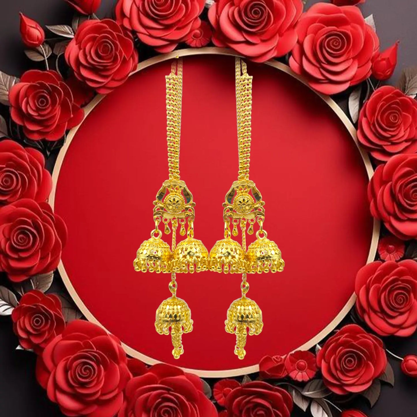 Gold Plated Chain Jhumka Earrings – Traditional Indian Temple Jewelry Attractive Sister