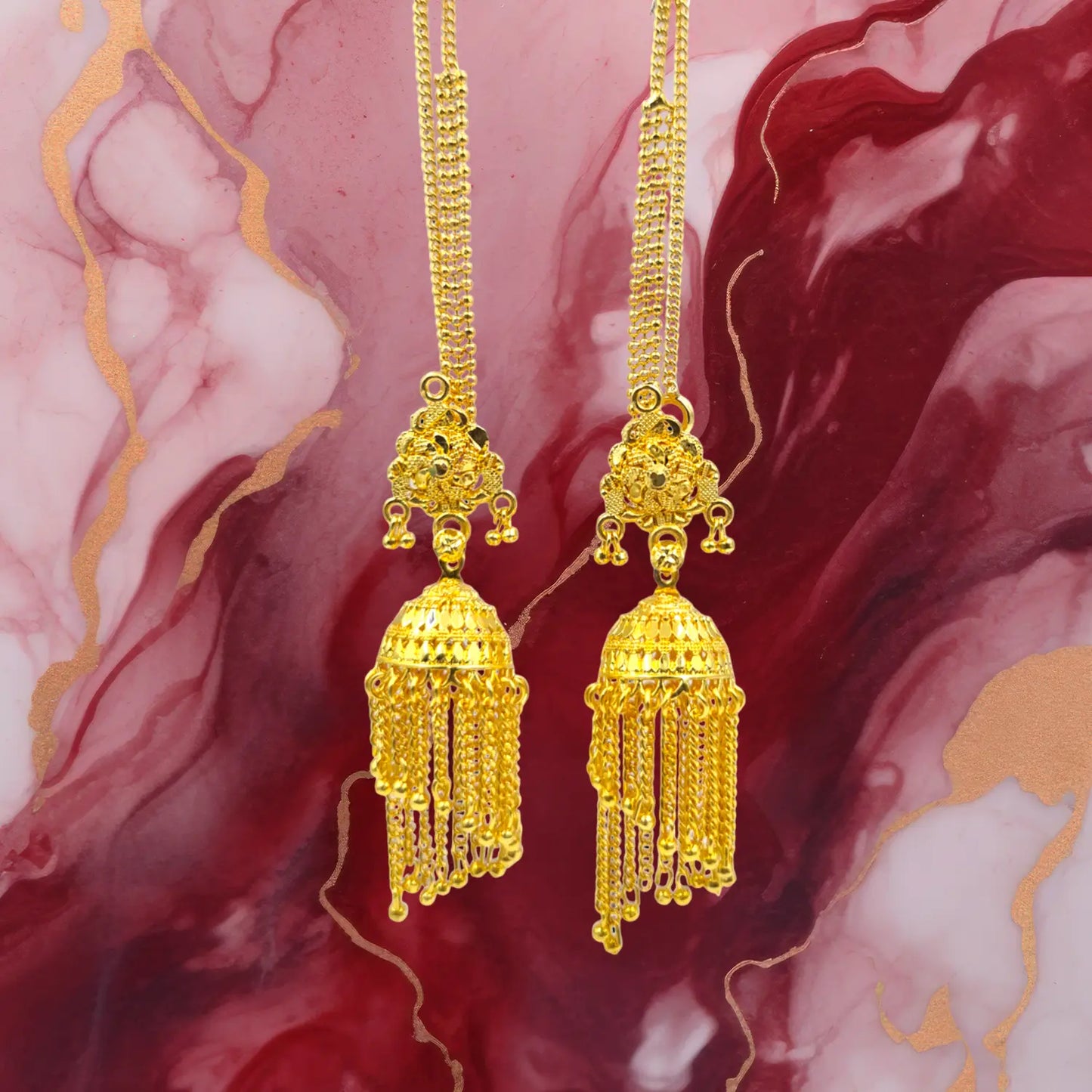 Gold Plated Chain Jhumka Earrings – Elegant Indian Ethnic Jewelry Attractive Sister