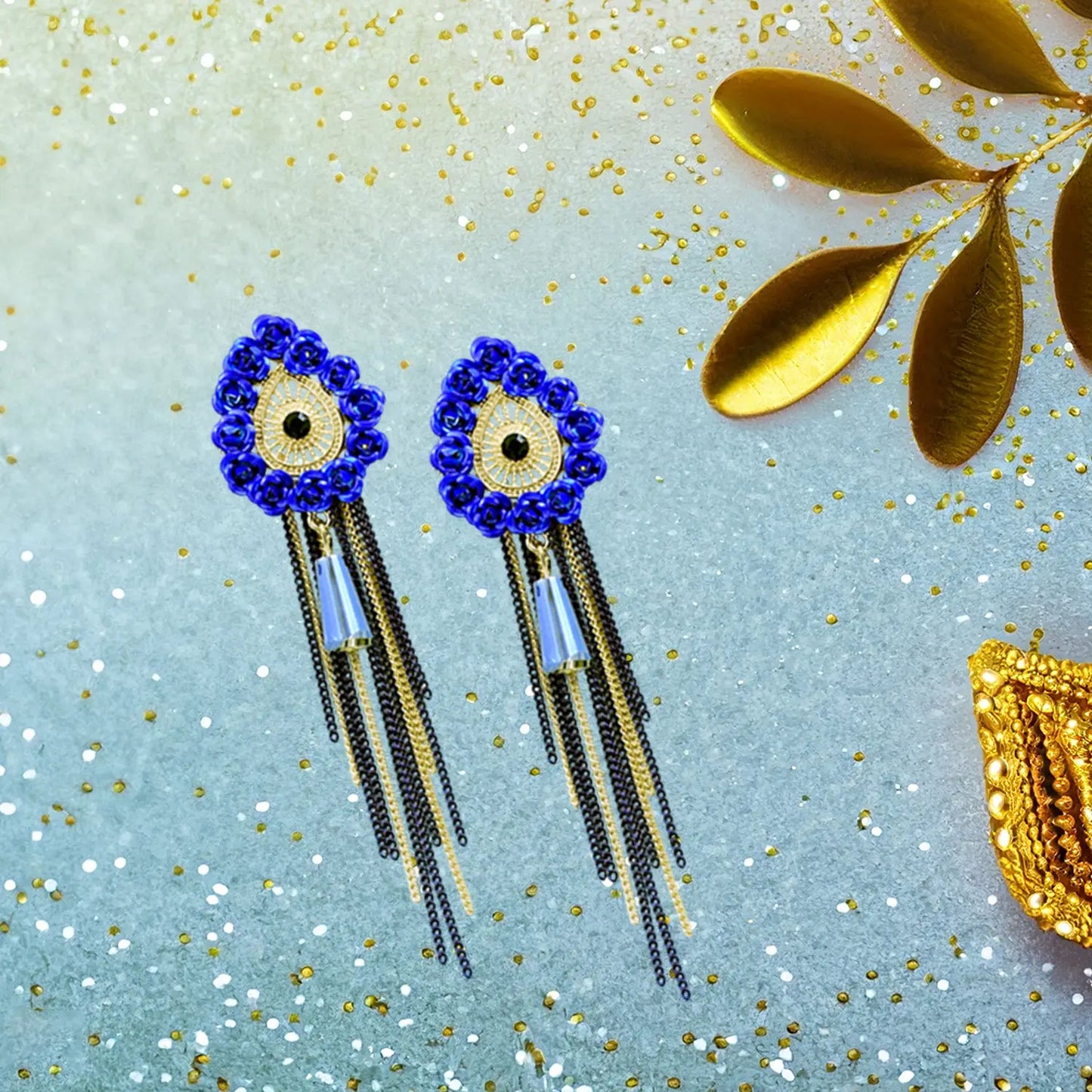 Alluring Drop Earrings with Delicate Gold Chains and Tassels Attractive Sister
