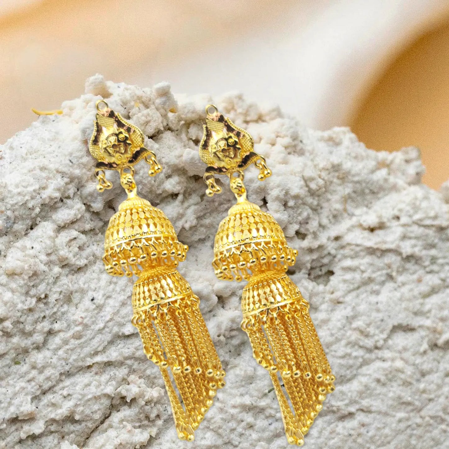Gold Plated Layered Jhumka Earrings – Traditional Ethnic Bridal Jewelry Attractive Sister