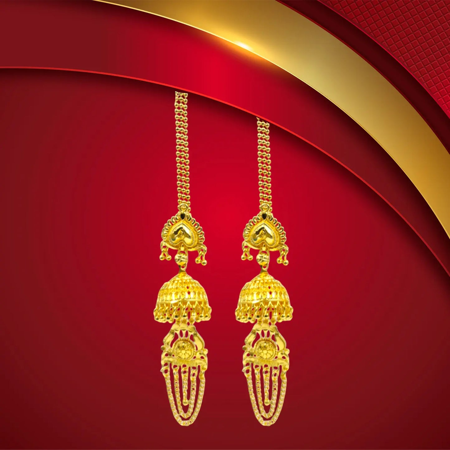 Attractive Sister Gold Plated Jhumka Earrings with Hair Chain – Royal Ethnic Jewelry for Women Attractive Sister