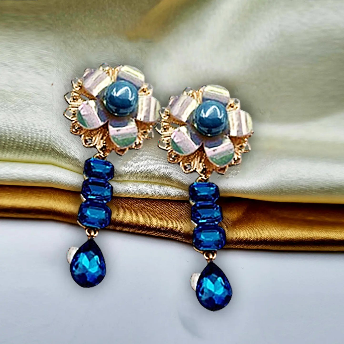 "Gilded Opulence: Red Rhinestone and Pearl Drop Earrings" Attractive Sister