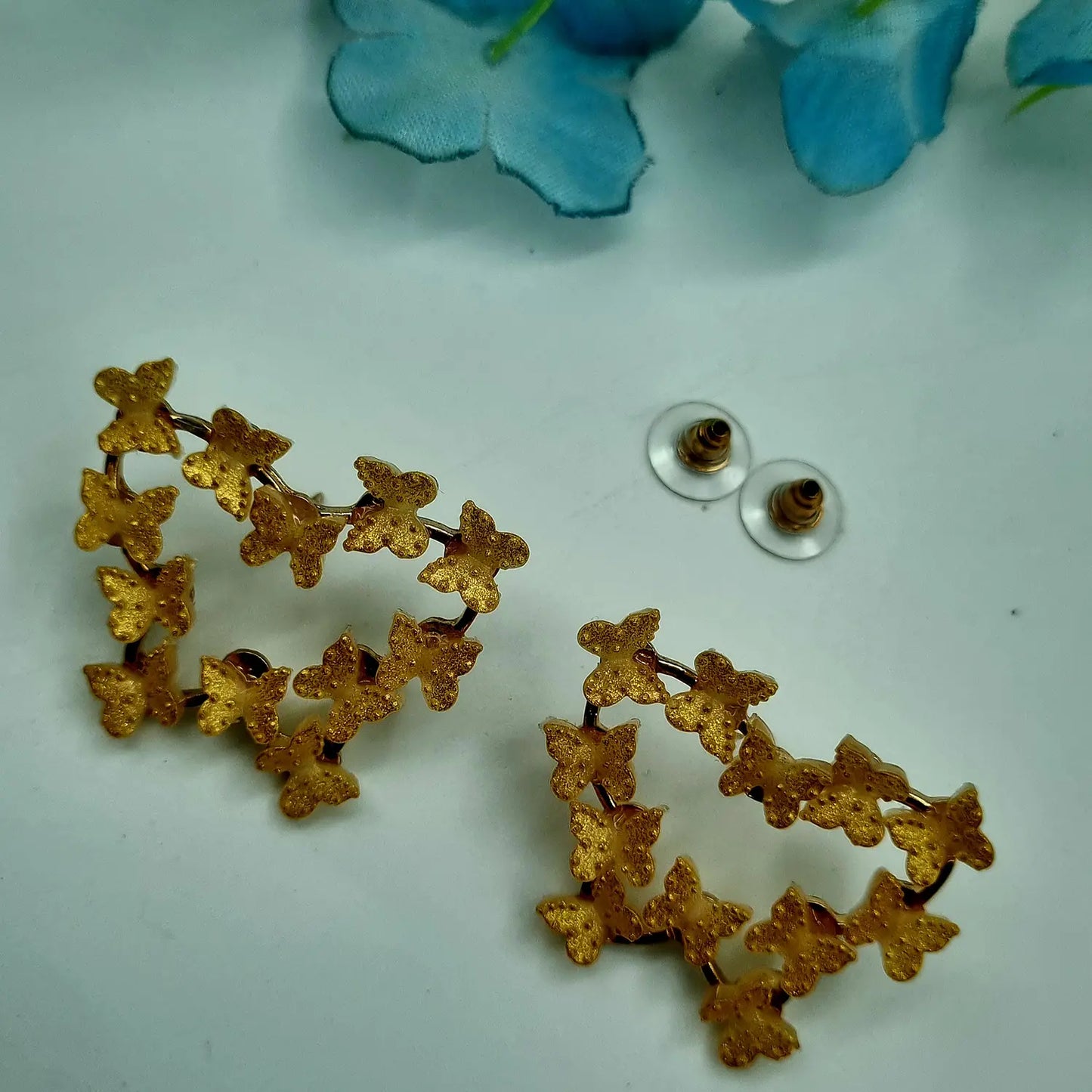 Delicate Gold Butterfly Earrings with Red color Attractive Sister