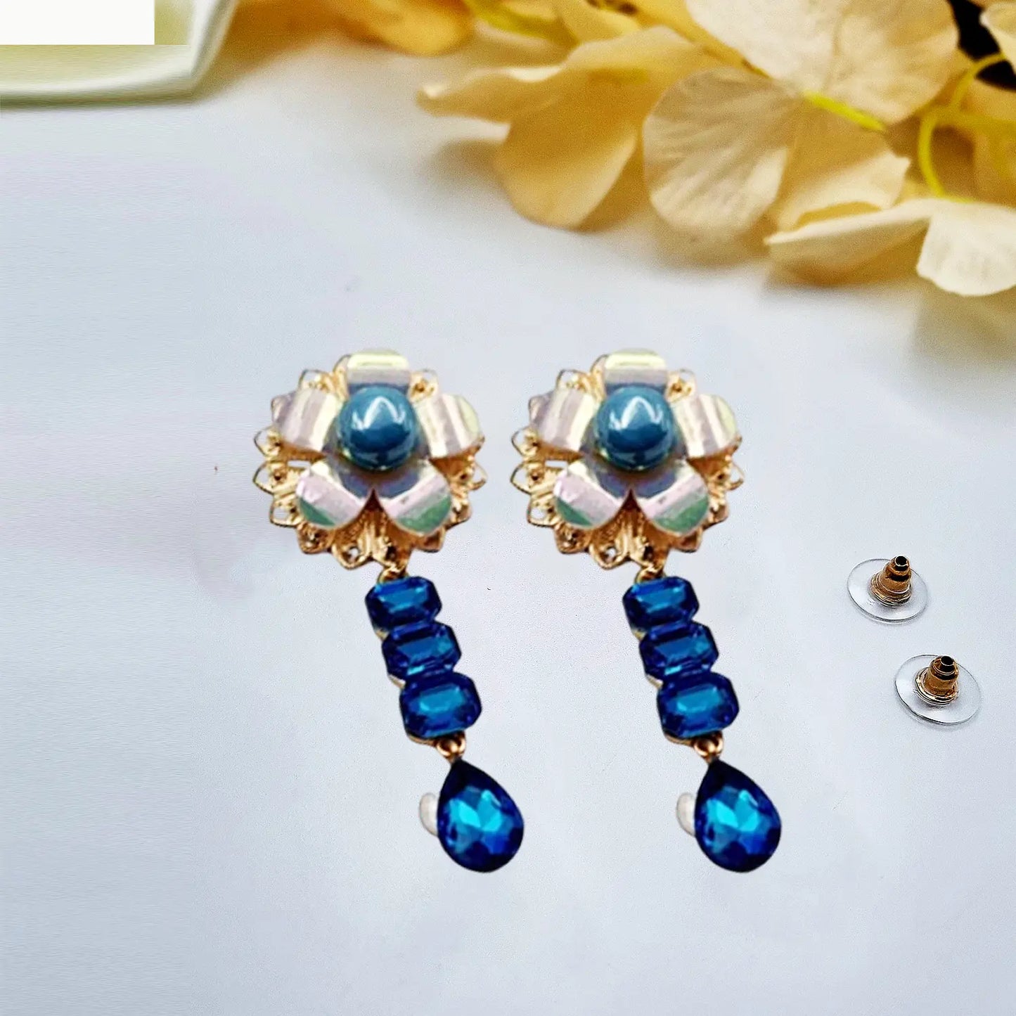 "Gilded Opulence: Red Rhinestone and Pearl Drop Earrings" Attractive Sister