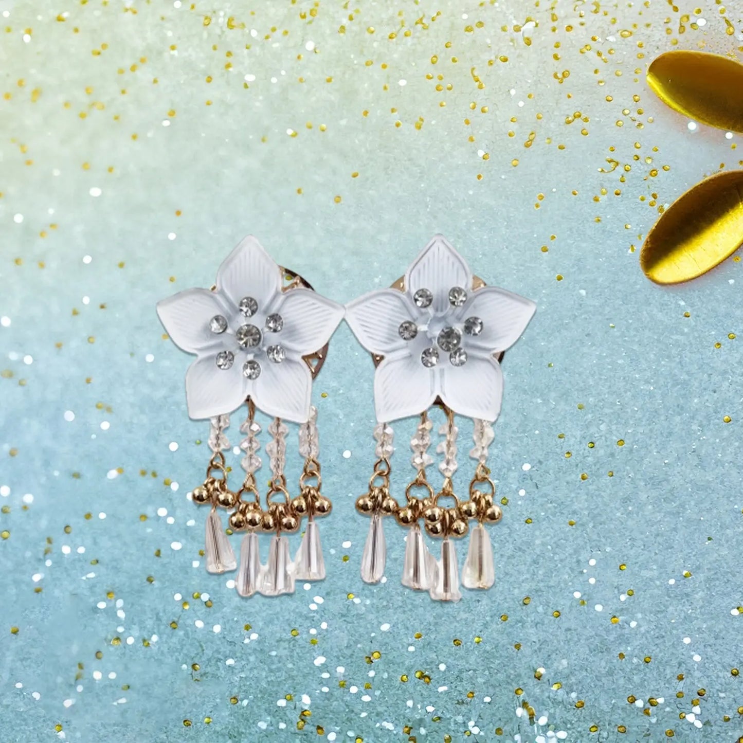 Elegant Flower Earrings with Gold Accents Attractive Sister
