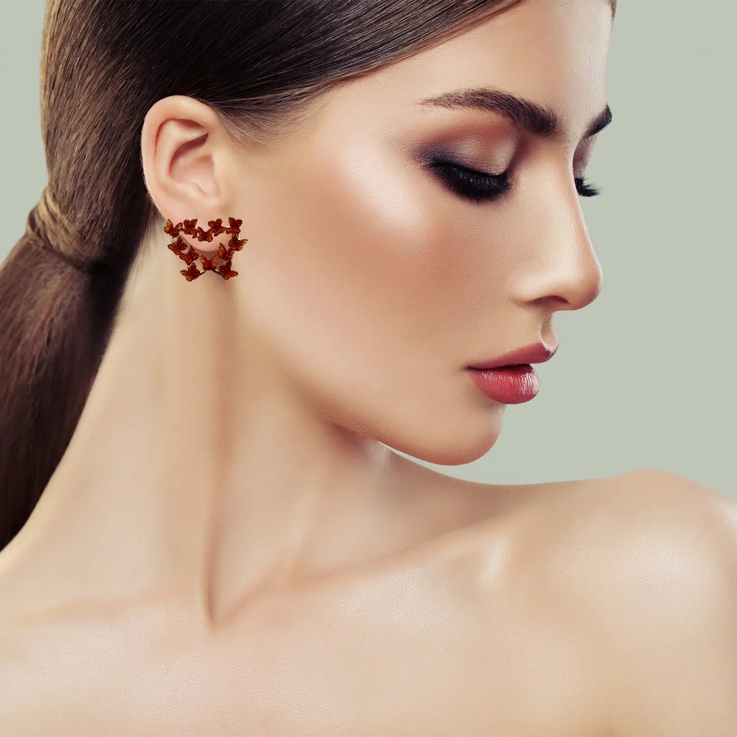 Delicate Gold Butterfly Earrings with Red color Attractive Sister