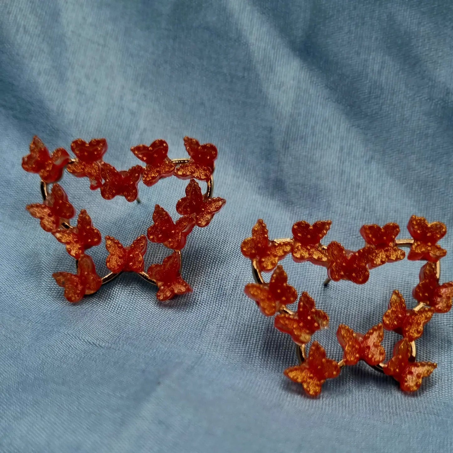 Delicate Gold Butterfly Earrings with Red color Attractive Sister