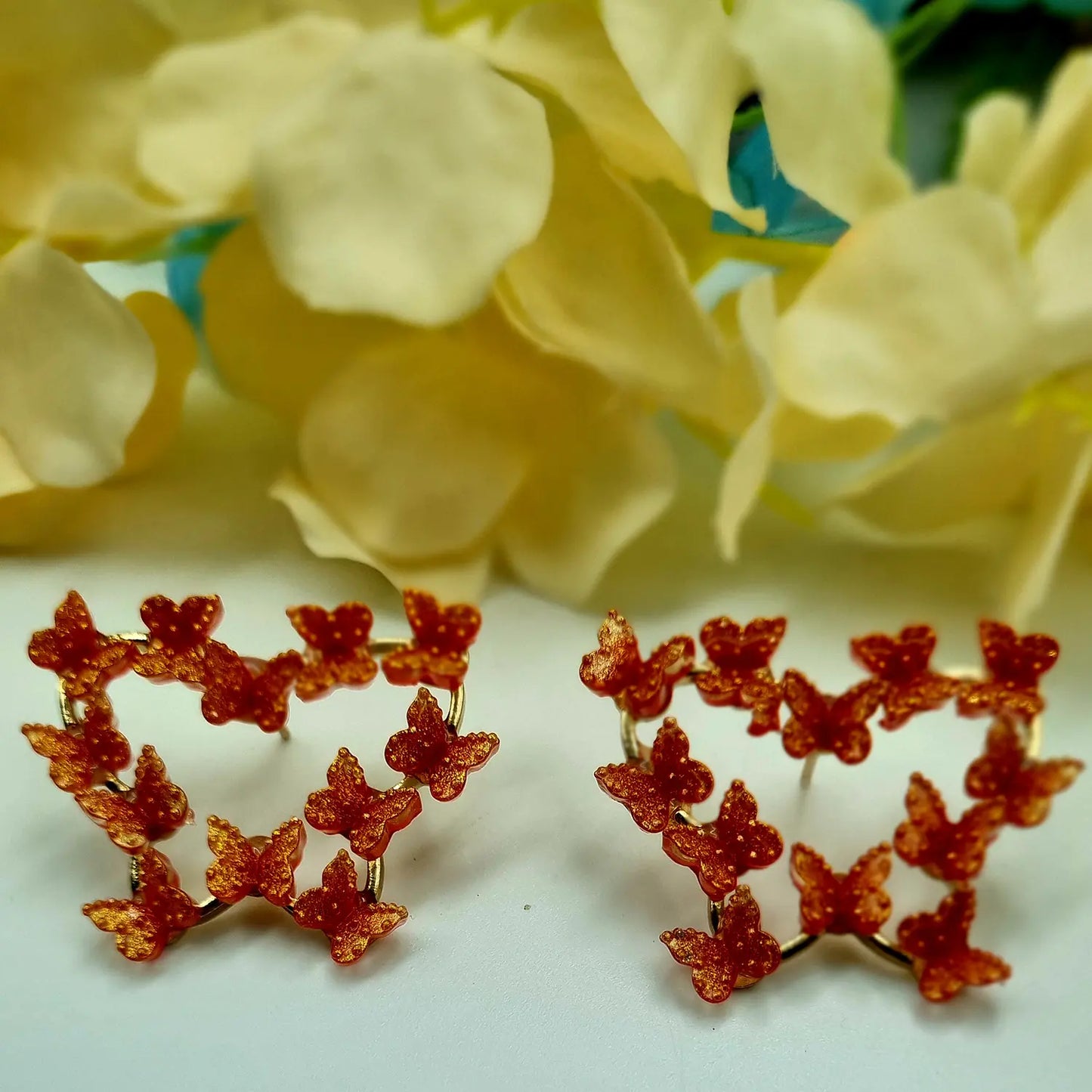 Delicate Gold Butterfly Earrings with Red color Attractive Sister