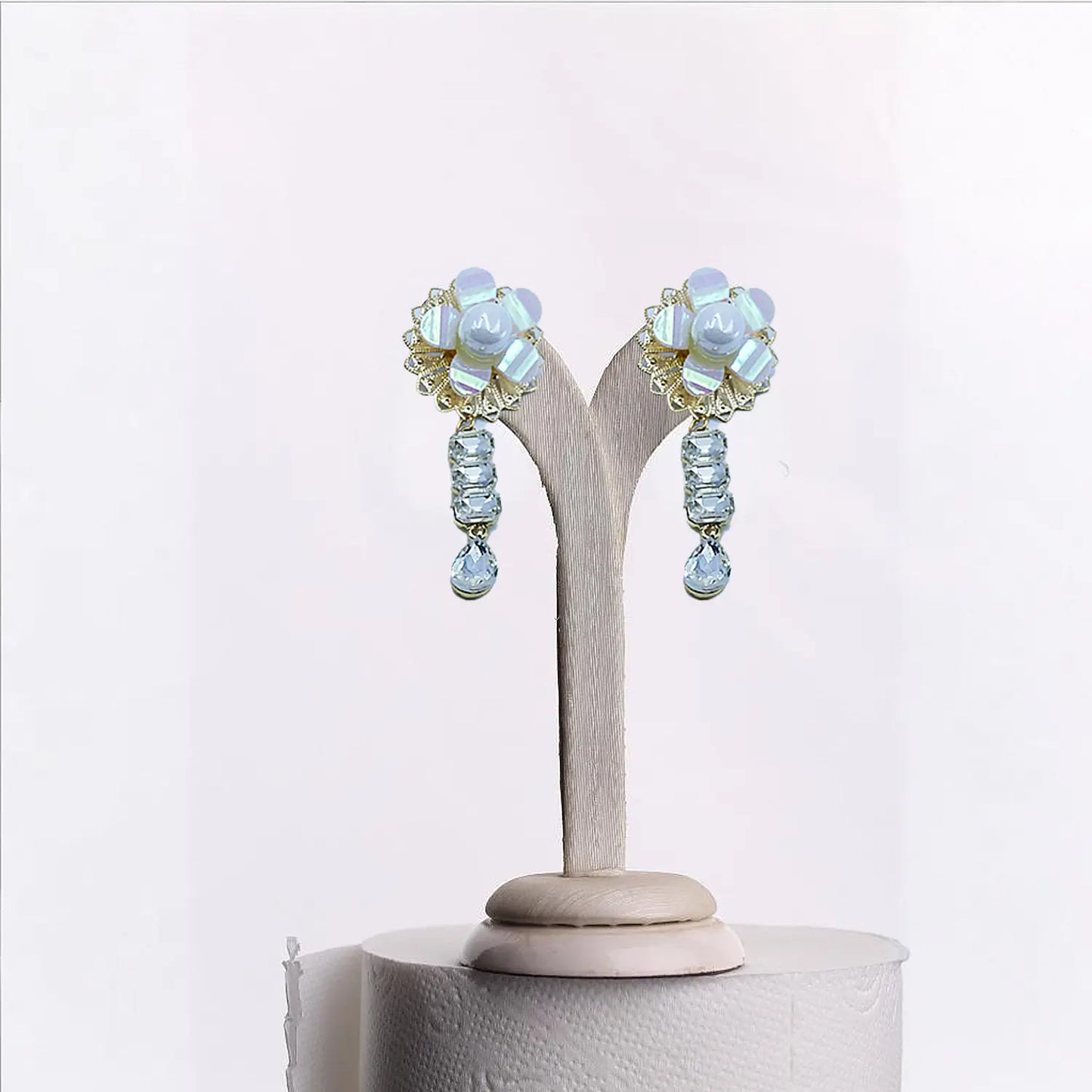 "Gilded Opulence: Red Rhinestone and Pearl Drop Earrings" Attractive Sister