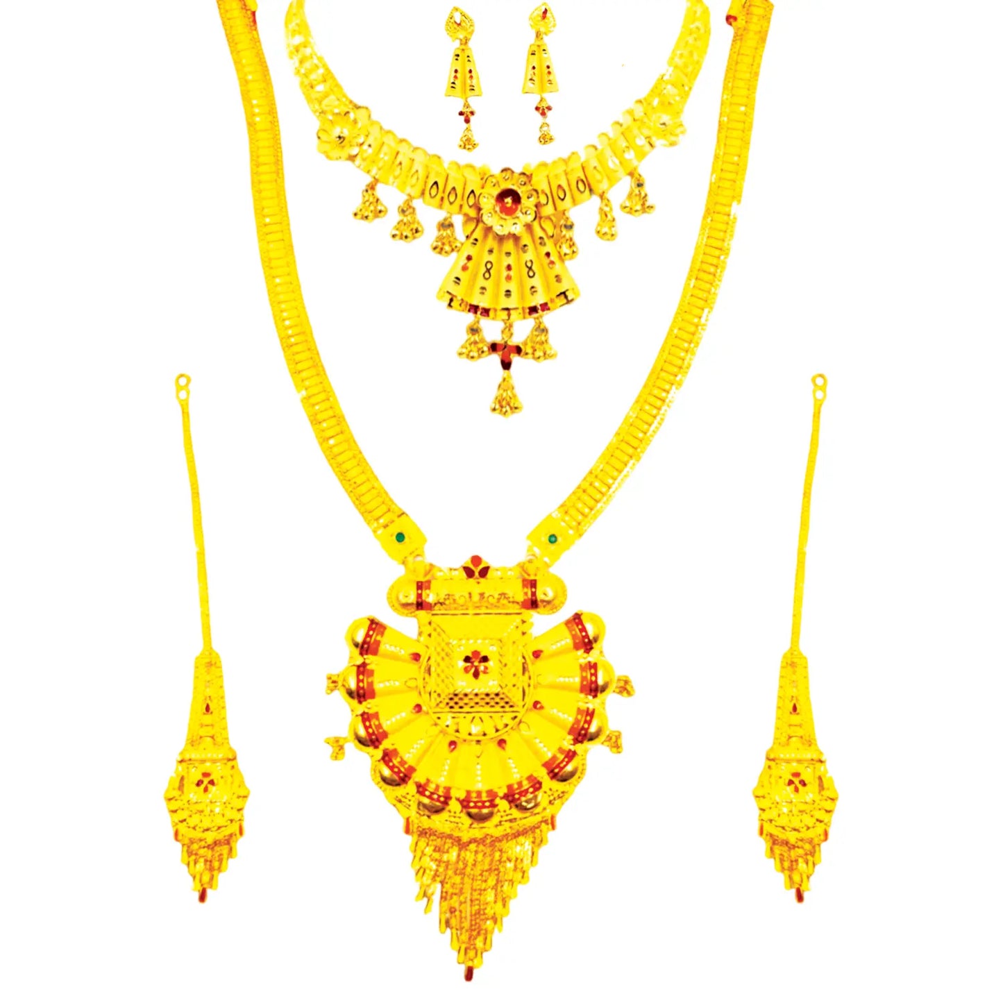 Trendy Gold-Plated Necklace Combo Set with Choker, Long Necklace, and Earrings Attractive Sister