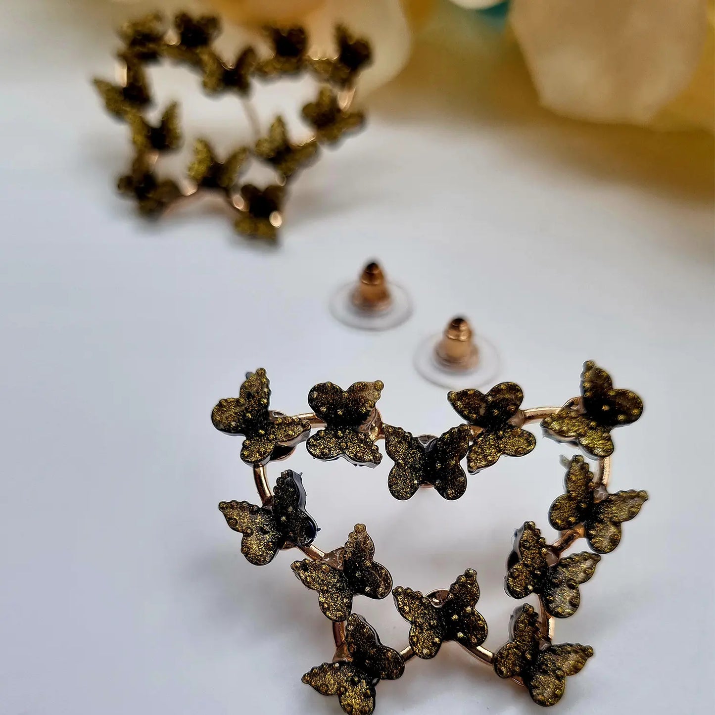 Delicate Gold Butterfly Earrings with Red color Attractive Sister
