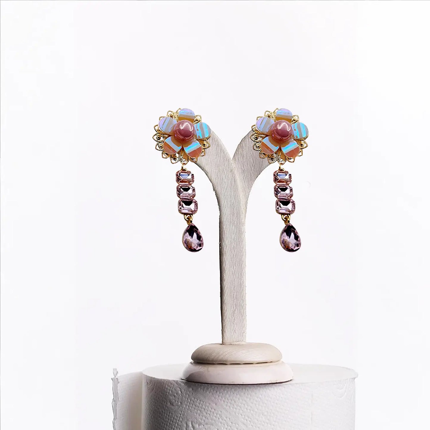 "Gilded Opulence: Red Rhinestone and Pearl Drop Earrings" Attractive Sister