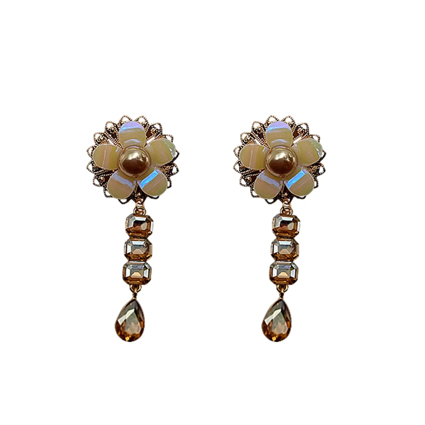 "Gilded Opulence: Red Rhinestone and Pearl Drop Earrings" Attractive Sister