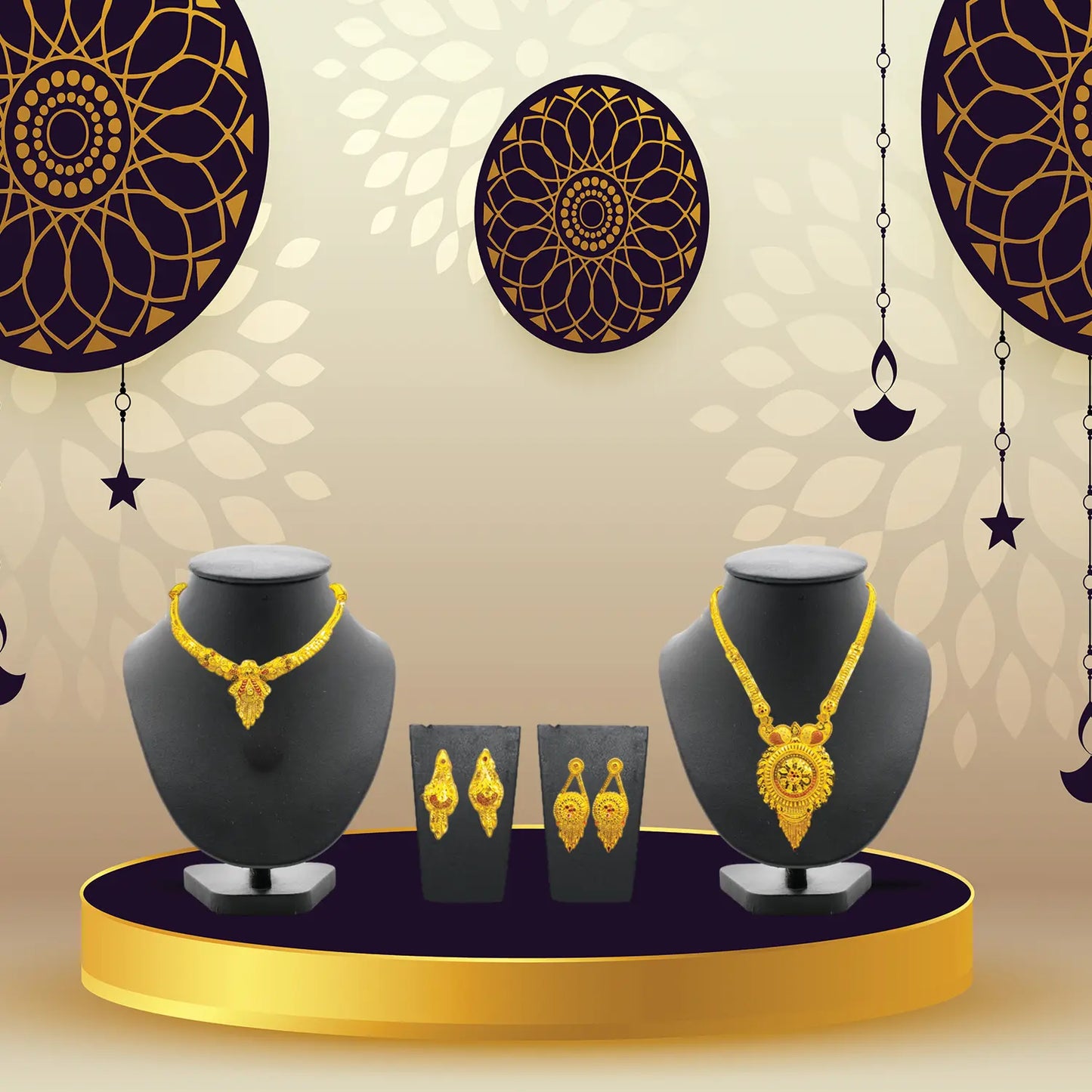 Elegant Traditional Gold Necklace Set with Earrings - Latest Design Attractive Sister
