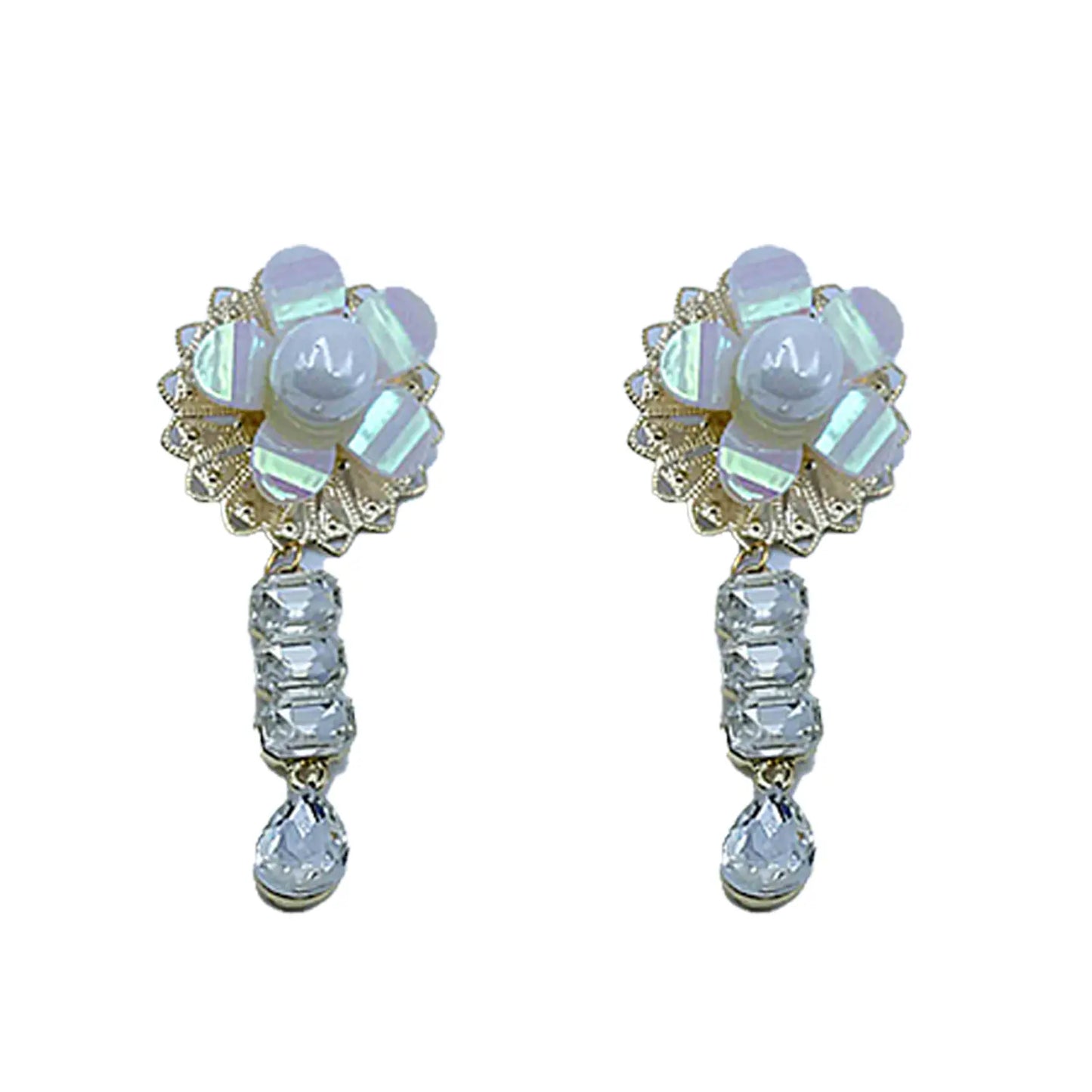 "Gilded Opulence: Red Rhinestone and Pearl Drop Earrings" Attractive Sister