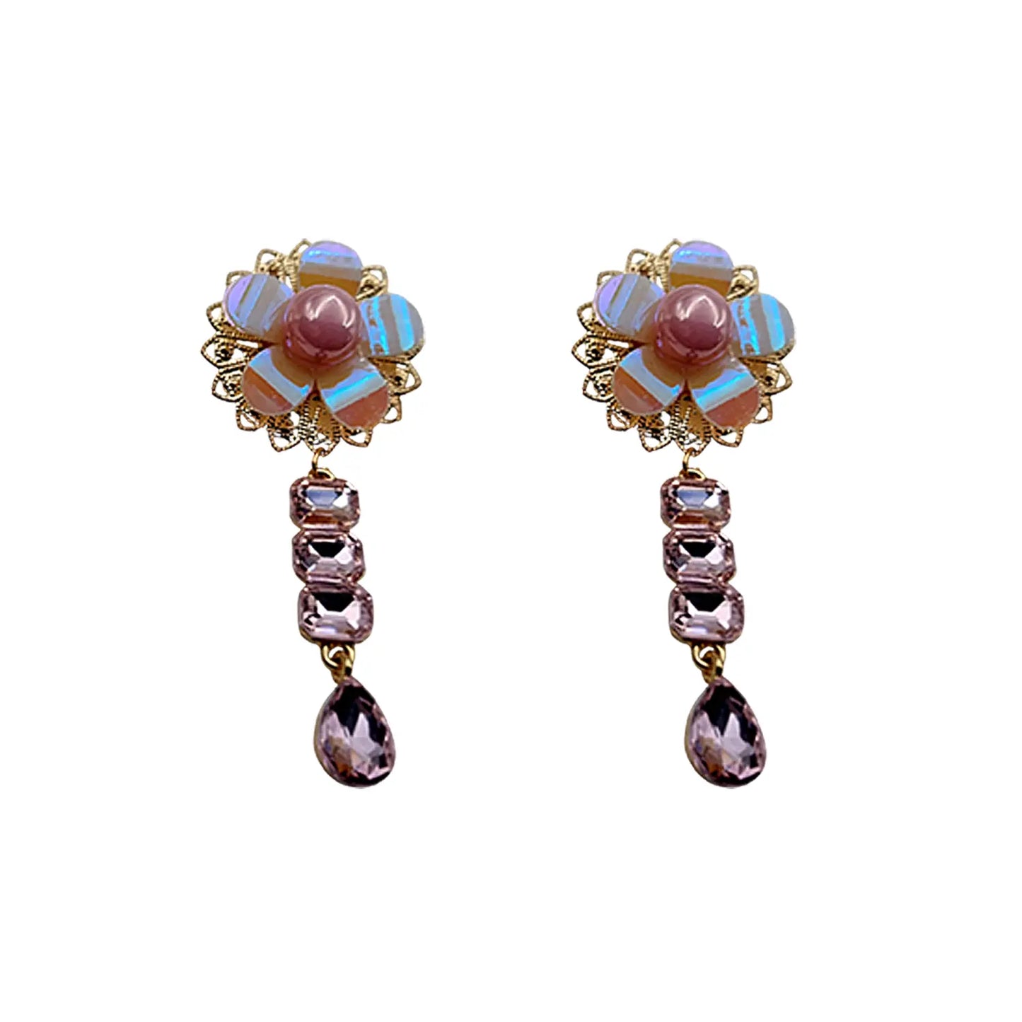 "Gilded Opulence: Red Rhinestone and Pearl Drop Earrings" Attractive Sister