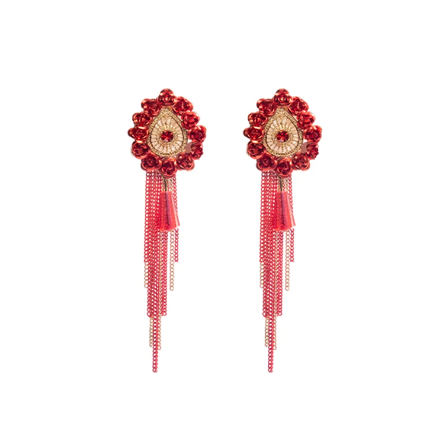 Alluring Drop Earrings with Delicate Gold Chains and Tassels Attractive Sister