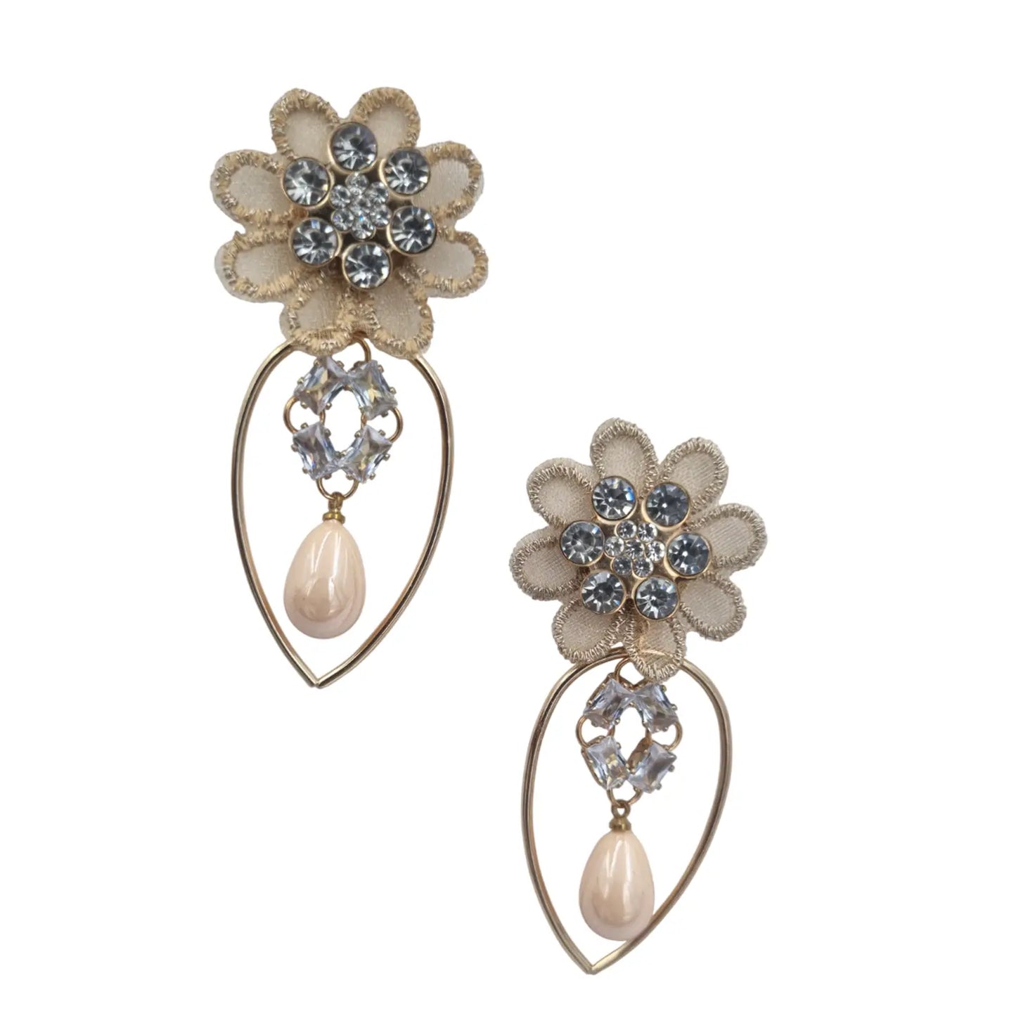 Antique Flower Earrings with Delicate Pearls Attractive Sister