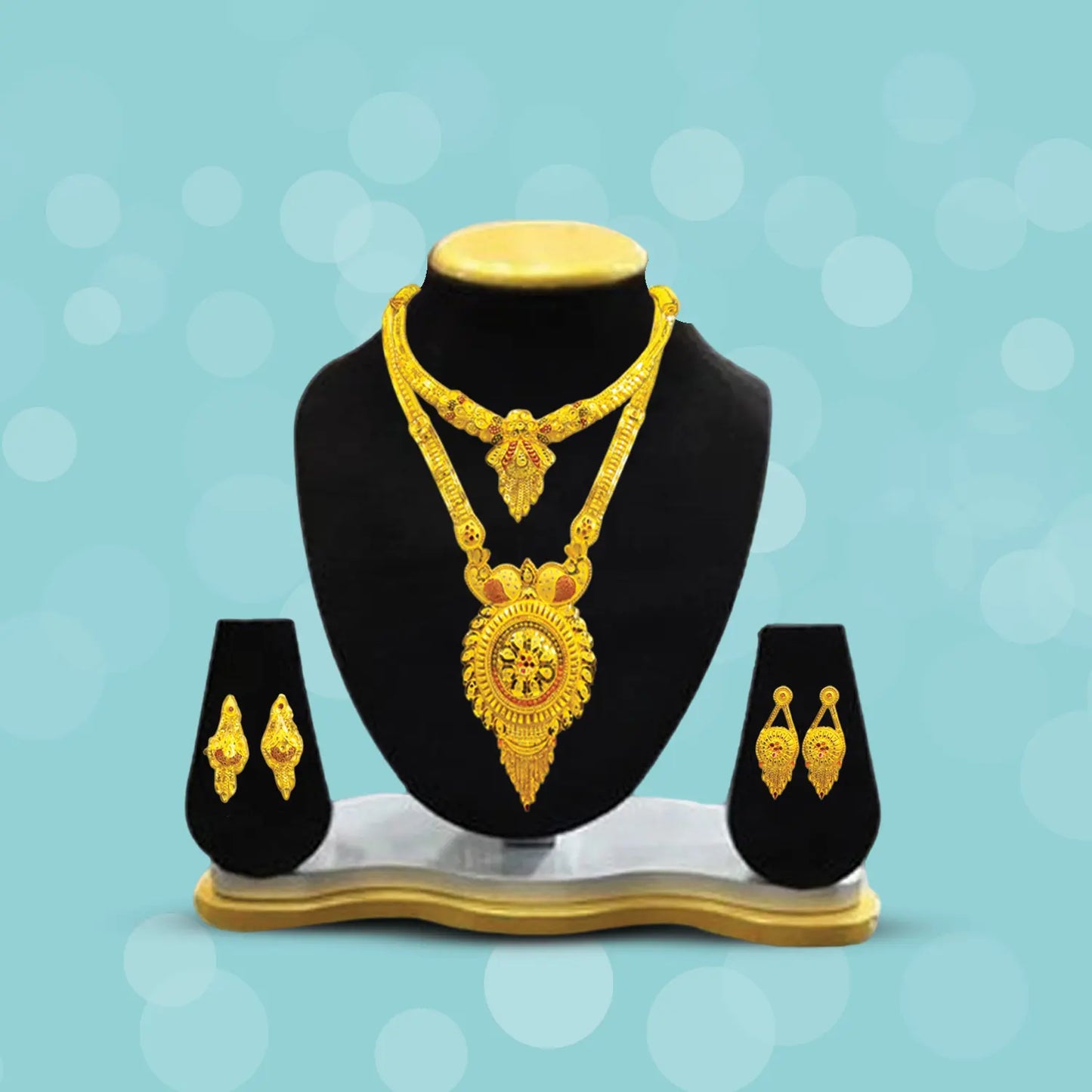 Elegant Traditional Gold Necklace Set with Earrings - Latest Design Attractive Sister