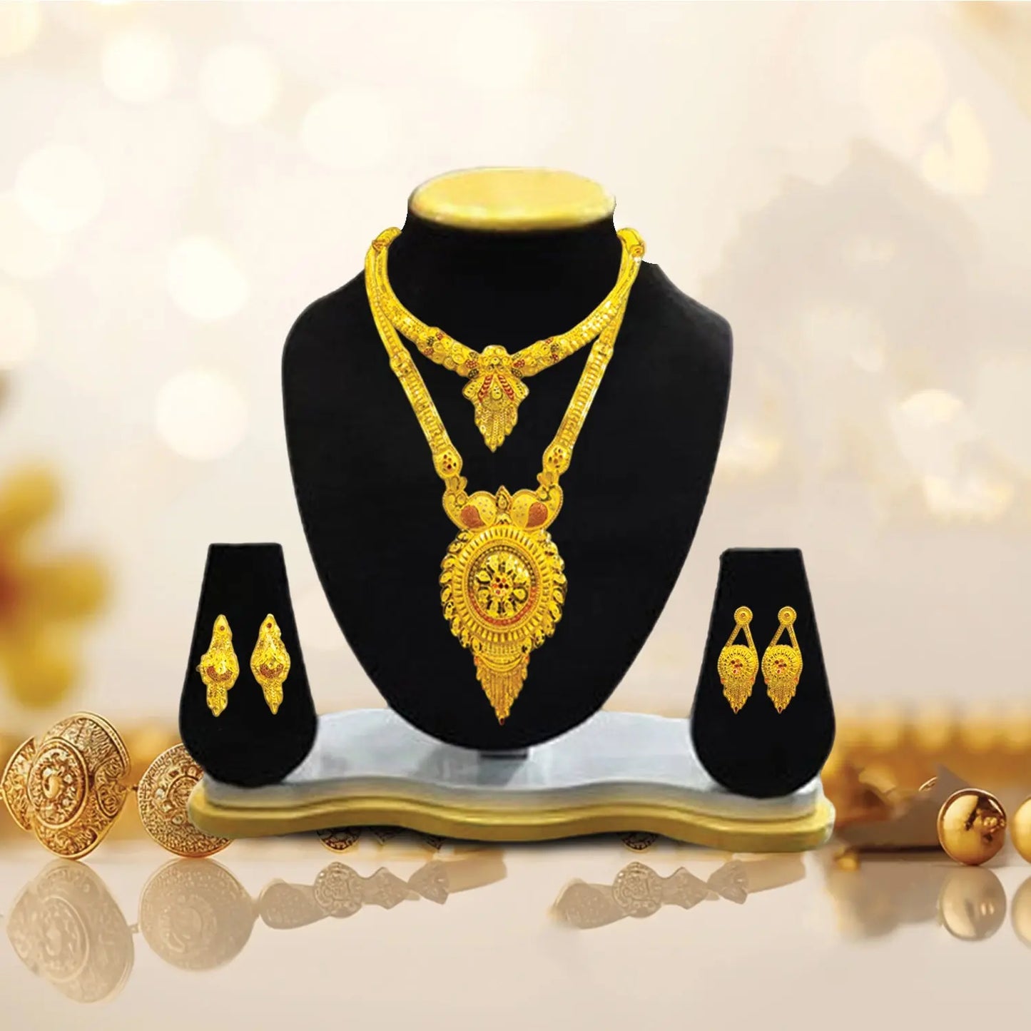 Elegant Traditional Gold Necklace Set with Earrings - Latest Design Attractive Sister