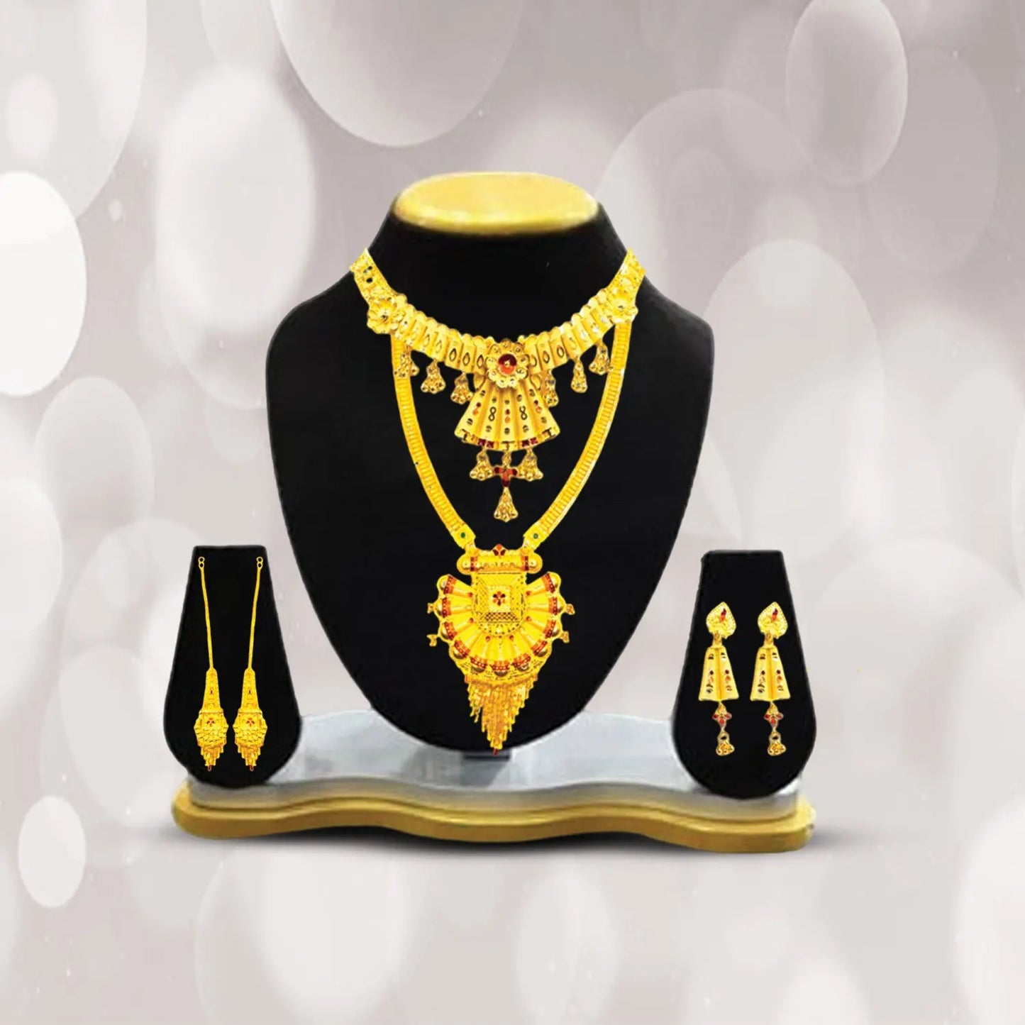 Trendy Gold-Plated Necklace Combo Set with Choker, Long Necklace, and Earrings Attractive Sister