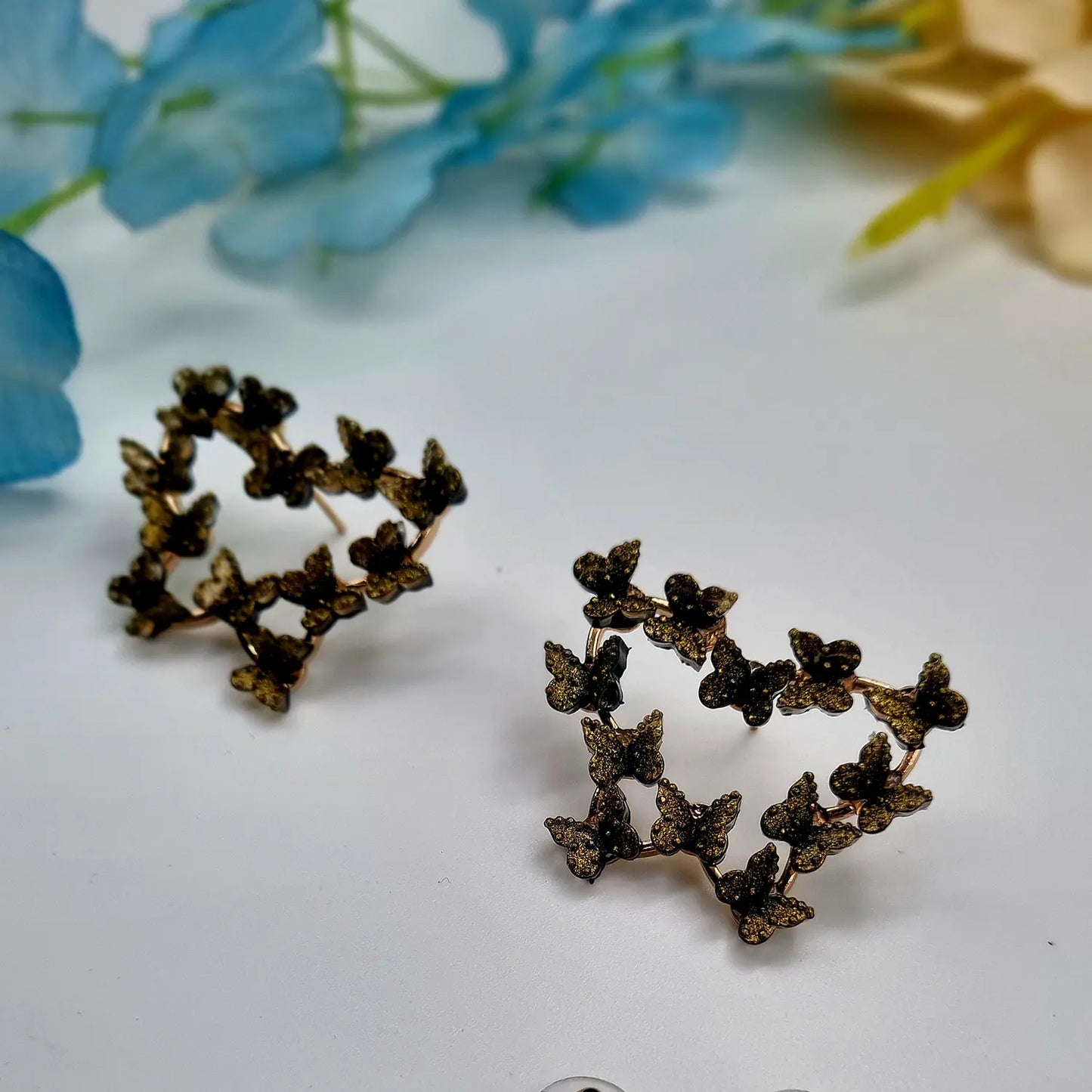 Delicate Gold Butterfly Earrings with Red color Attractive Sister