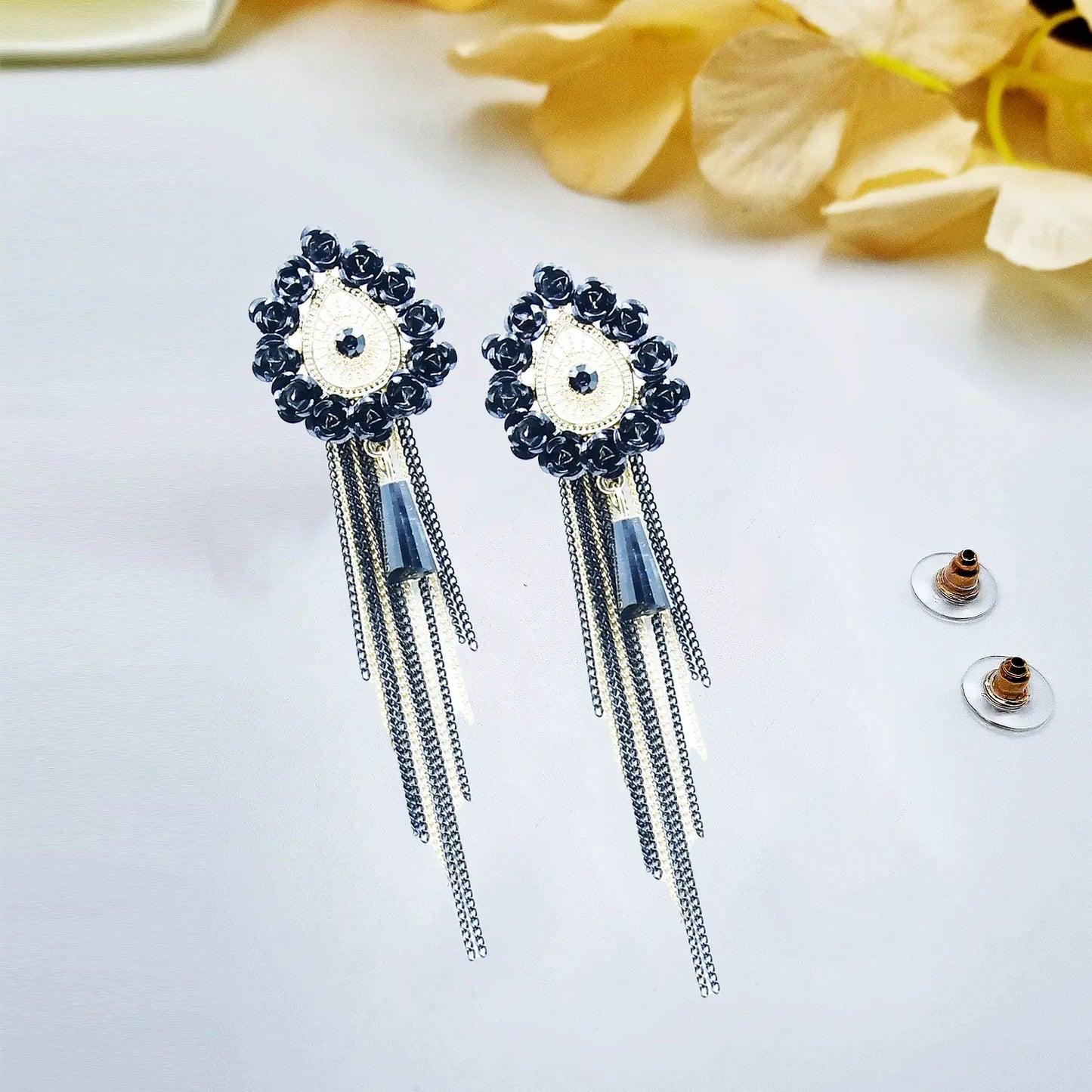 Alluring Drop Earrings with Delicate Gold Chains and Tassels Attractive Sister