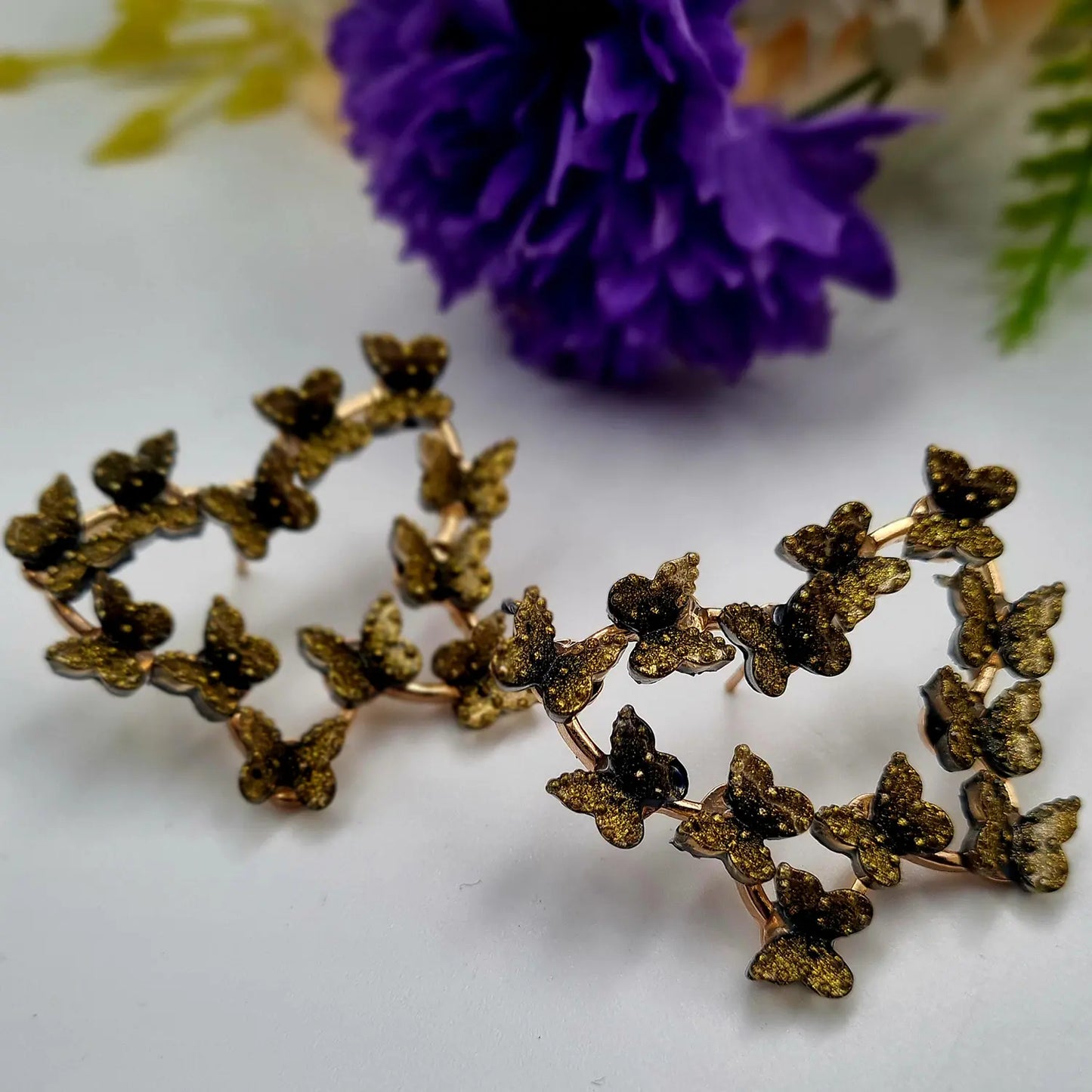 Delicate Gold Butterfly Earrings with Red color Attractive Sister